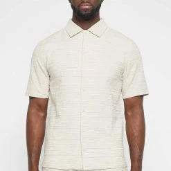 Man Shirts Textured Linen Shirt - Beige