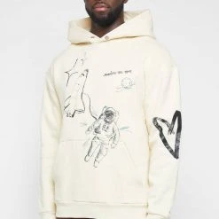 Man Hoodies Graffiti Hoodie - Cream