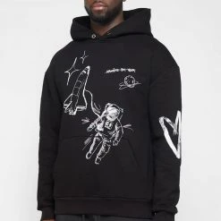 Man Hoodies Graffiti Hoodie - Black