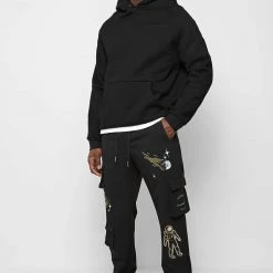 Man Casual Trousers Astronaut Multi-Pocket Cargo Pants - Black