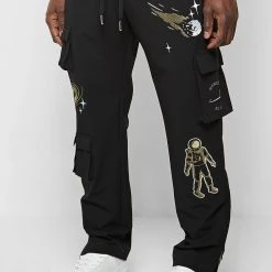 Man Casual Trousers Astronaut Multi-Pocket Cargo Pants - Black
