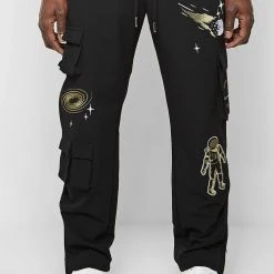 Man Casual Trousers Astronaut Multi-Pocket Cargo Pants - Black