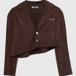 Woman Jackets Asymmetric Woven & Leather Blazer - Brown