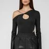 Woman Tops BODYSUITS Asymmetric High Leg Bodysuit With Chain - Black