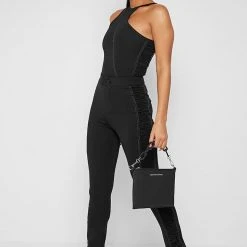 Woman Tops Asymmetric Ruched Side Bodysuit - Black BODYSUITS