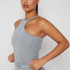 Woman Tops BODYSUITS Asymmetric Ruched Side Bodysuit - Iced Grey