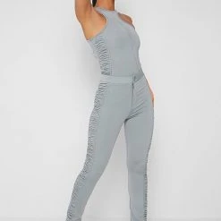Woman Tops BODYSUITS Asymmetric Ruched Side Bodysuit - Iced Grey