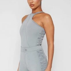 Woman Tops BODYSUITS Asymmetric Ruched Side Bodysuit - Iced Grey