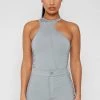 Woman Tops BODYSUITS Asymmetric Ruched Side Bodysuit - Iced Grey