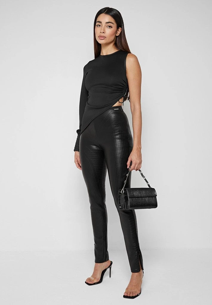 Woman Tops Asymmetric Ruched Side Top - Black TOPS & T SHIRTS