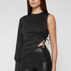 Woman Tops Asymmetric Ruched Side Top - Black TOPS & T SHIRTS