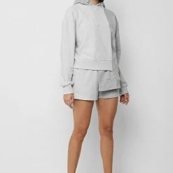 Woman Tracksuits Asymmetric Towelling Panel Shorts - Grey