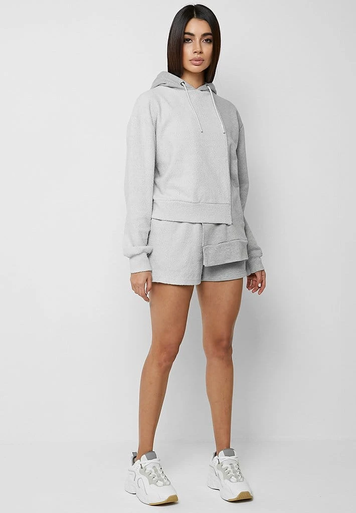 Woman Tracksuits Asymmetric Towelling Panel Shorts - Grey