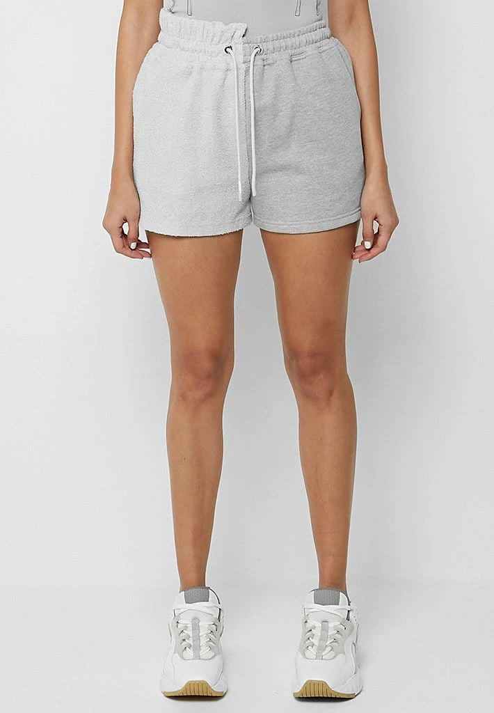 Woman Tracksuits Asymmetric Towelling Panel Shorts - Grey
