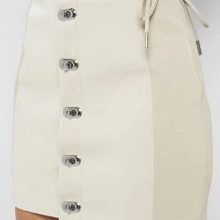 Woman Skirts Asymmetric Vegan Leather Skirt - Beige CO-ORDS