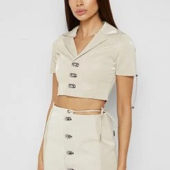 Woman Skirts Asymmetric Vegan Leather Skirt - Beige CO-ORDS