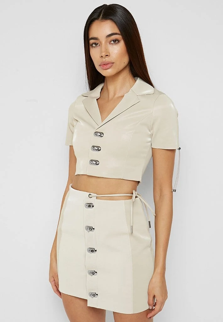 Woman Skirts Asymmetric Vegan Leather Skirt - Beige CO-ORDS