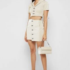 Woman Skirts Asymmetric Vegan Leather Skirt - Beige CO-ORDS