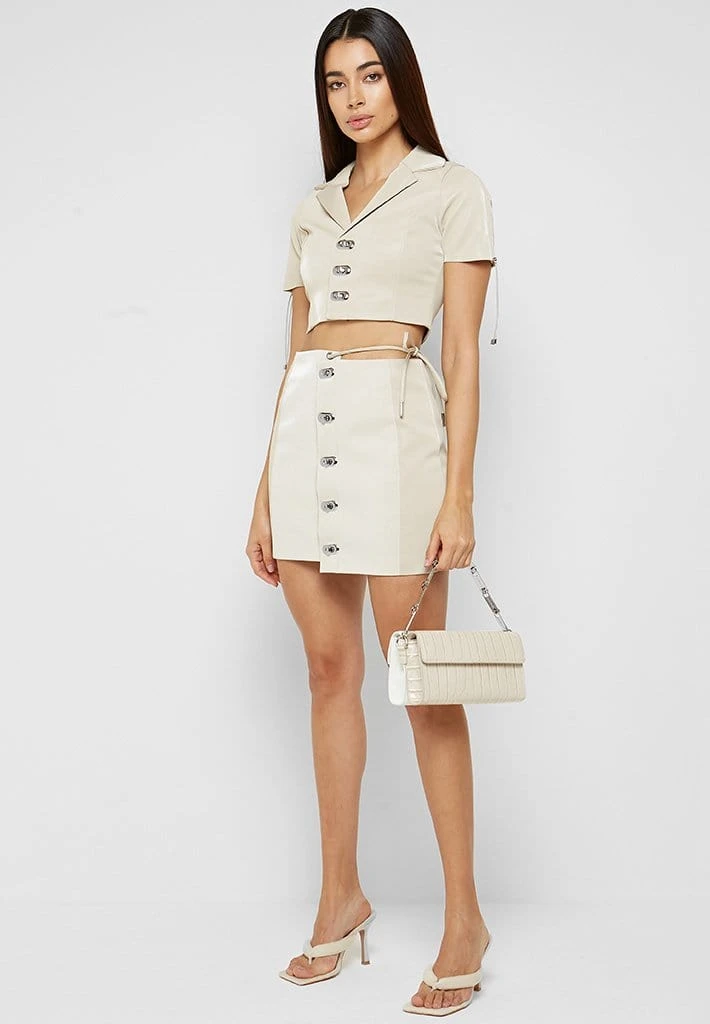 Woman Skirts Asymmetric Vegan Leather Skirt - Beige CO-ORDS