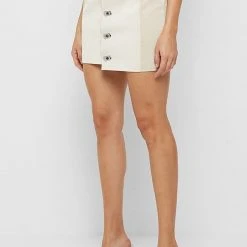 Woman Skirts Asymmetric Vegan Leather Skirt - Beige CO-ORDS