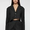 Woman Jackets Asymmetric Woven & Leather Blazer - Black CO-ORDS