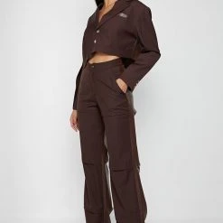 Woman Jackets Asymmetric Woven & Leather Blazer - Brown