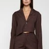 Woman Jackets Asymmetric Woven & Leather Blazer - Brown