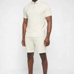 Man Tops Jacquard Polo Shirt - Beige POLO TOPS