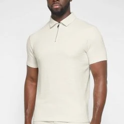 Man Tops Jacquard Polo Shirt - Beige POLO TOPS