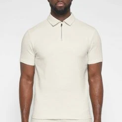 Man Tops Jacquard Polo Shirt - Beige POLO TOPS