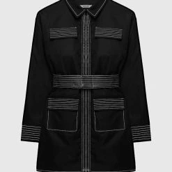 Woman Dresses Belted Cargo Shacket Dress - Black
