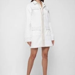 Woman Dresses Belted Cargo Shacket Dress - White