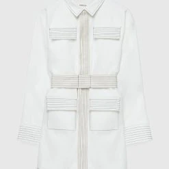 Woman Dresses Belted Cargo Shacket Dress - White