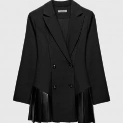 Woman Dresses Blazer Dress With Pleated Hem - Black