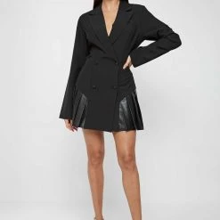 Woman Dresses Blazer Dress With Pleated Hem - Black