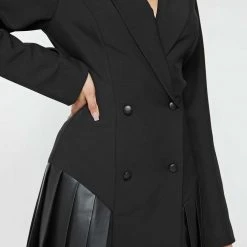 Woman Dresses Blazer Dress With Pleated Hem - Black