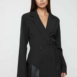 Woman Dresses Blazer Dress With Pleated Hem - Black