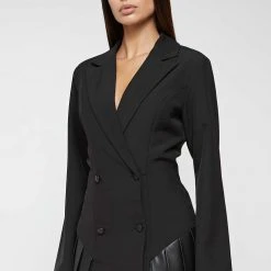 Woman Dresses Blazer Dress With Pleated Hem - Black