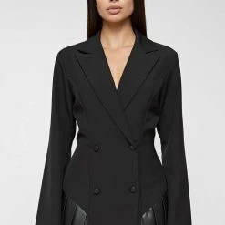 Woman Dresses Blazer Dress With Pleated Hem - Black