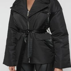 Woman Coats Belted Blazer Jacket - Black OUTERWEAR