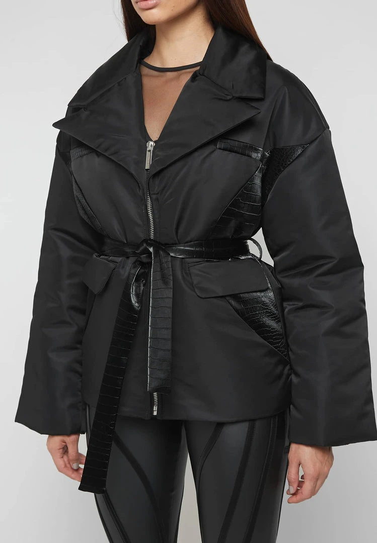 Woman Coats Belted Blazer Jacket - Black OUTERWEAR