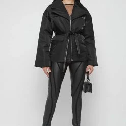 Woman Coats Belted Blazer Jacket - Black OUTERWEAR