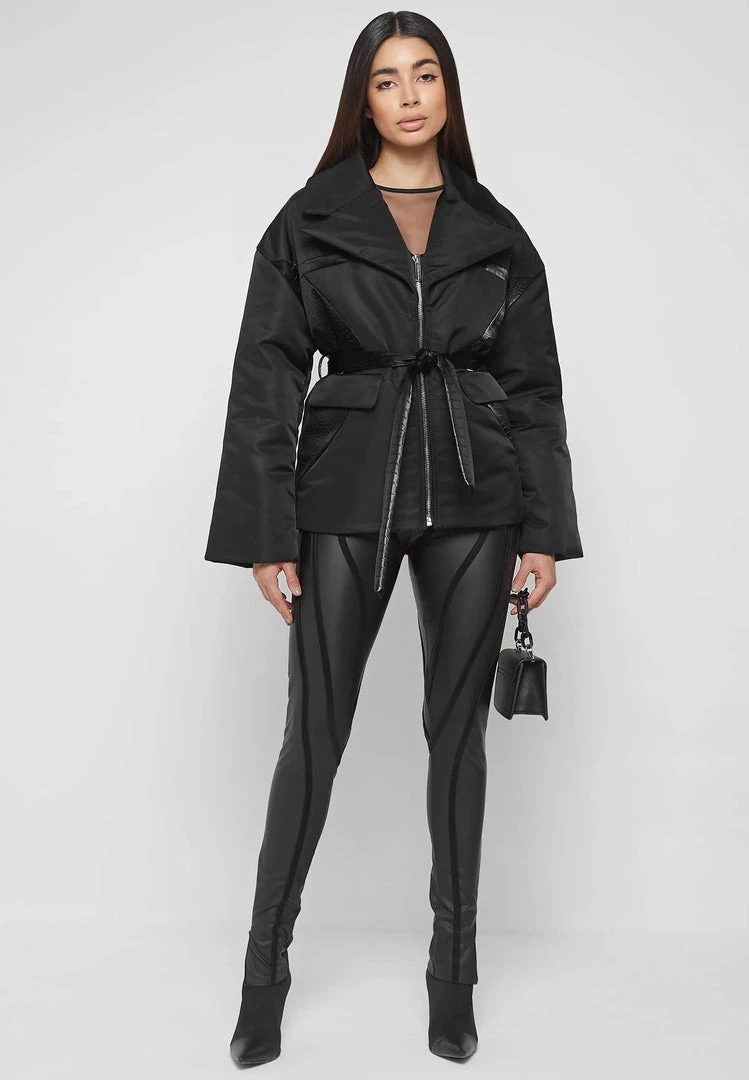 Woman Coats Belted Blazer Jacket - Black OUTERWEAR