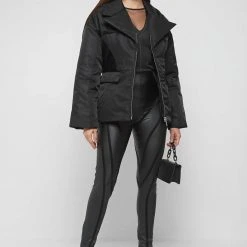 Woman Coats Belted Blazer Jacket - Black OUTERWEAR