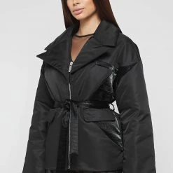 Woman Coats Belted Blazer Jacket - Black OUTERWEAR