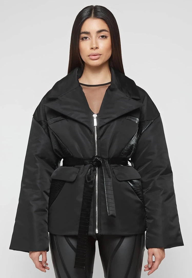 Woman Coats Belted Blazer Jacket - Black OUTERWEAR