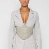 Woman Jackets Blazer With Vegan Leather Corset - Stone