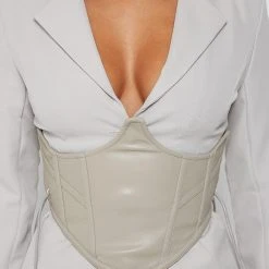 Woman Jackets Blazer With Vegan Leather Corset - Stone