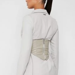 Woman Jackets Blazer With Vegan Leather Corset - Stone