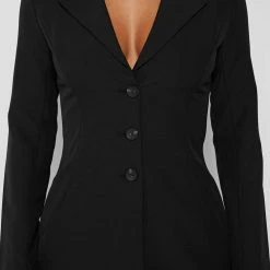 Woman Jackets Blazer With Vegan Leather Corset - Black CO-ORDS